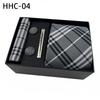 Men'S Striped Flower Plaid Tie Square Towel Cuffs Tie Clip Gift Box Set Business Casual Tie Black