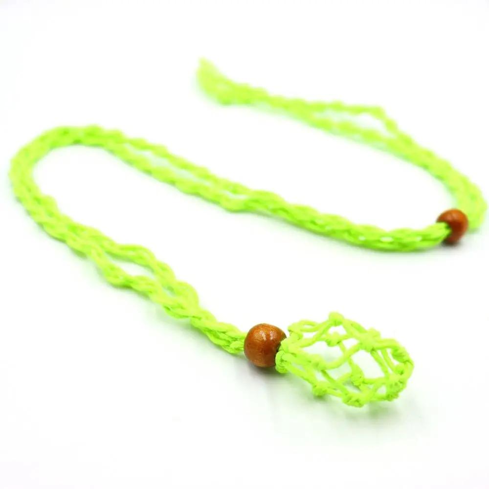 Adjustable Necklace Cord Empty Stone Holder Wax Rope Diy Necklace Natural Quartz Crystal Healing Stone Net Bag Pendant