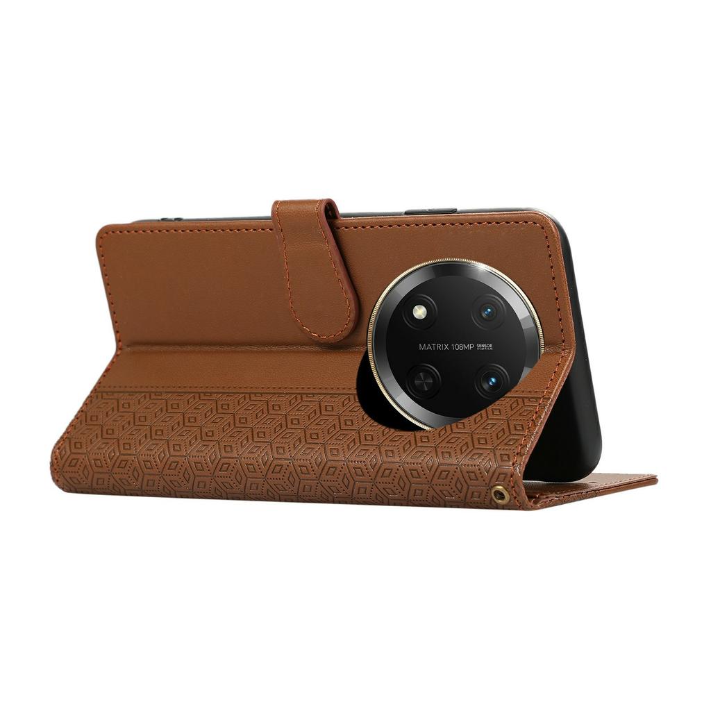 Phone Case For Honor X60 Pro 5G/X9c 5G/Magic7 Lite 5G Splicing Imprinted Rhombus Leather Cover with Wrist Strap