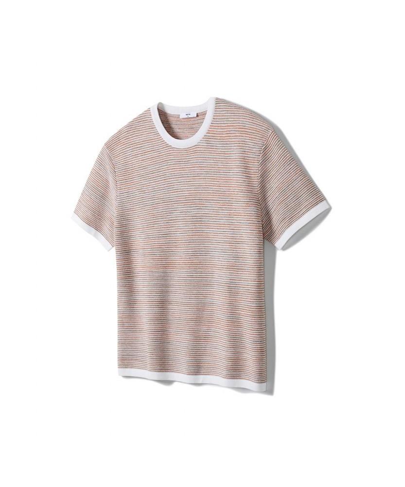 NOTIG Cotton Blend Striped Short Sleeve Knit Orange_Oks3Swts105O1