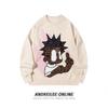Mens Hip Hop Cartoon Graphic Knit Sweater Loose Fit Casual Streetwear Couples Pullover