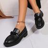 Fashion Pointed Toe Pu Leather Loafers Women Chain Decor Thick Sole Pumps Female Lady Office Soft Bottom Patent Leather Shoes Mujer