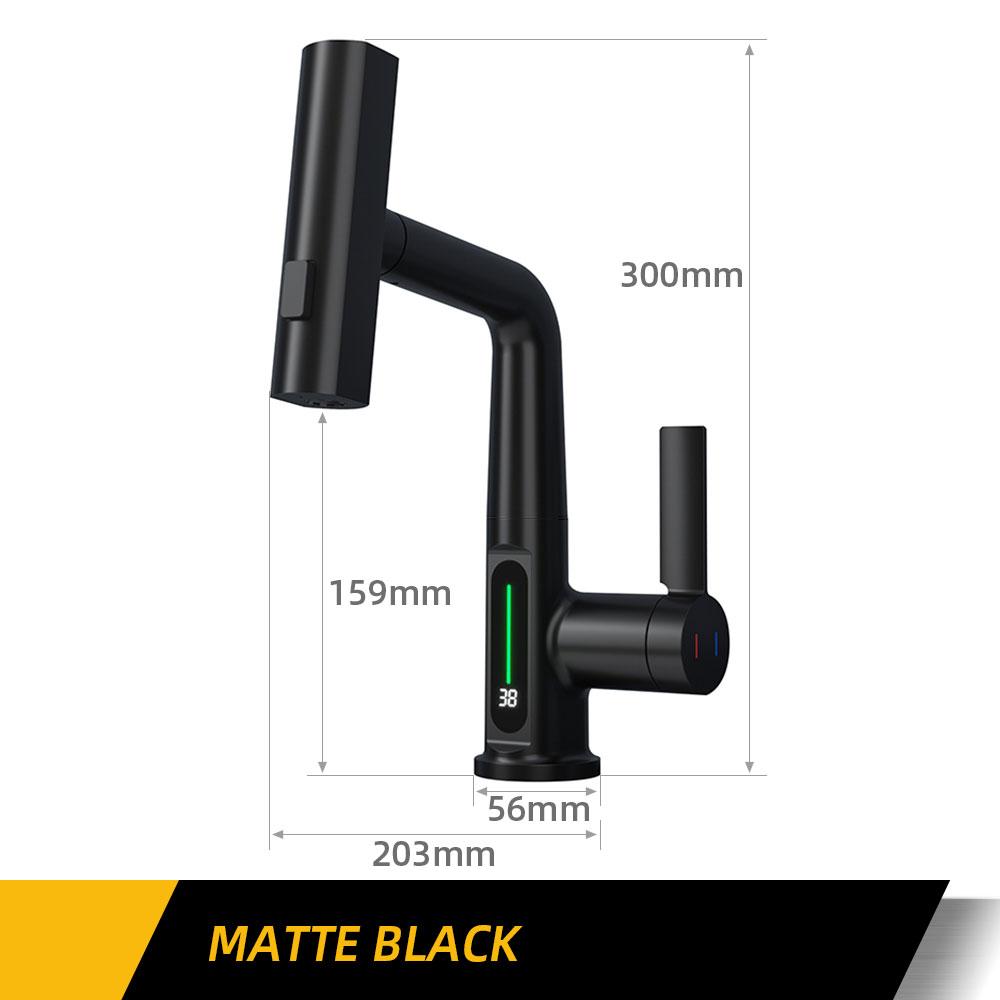 Цифровой дисплей кран матовый золотой кран для раковины горячий и холодный выдвижной смеситель водопад вода 3-ходовой кран для мойки монтируется на бортике