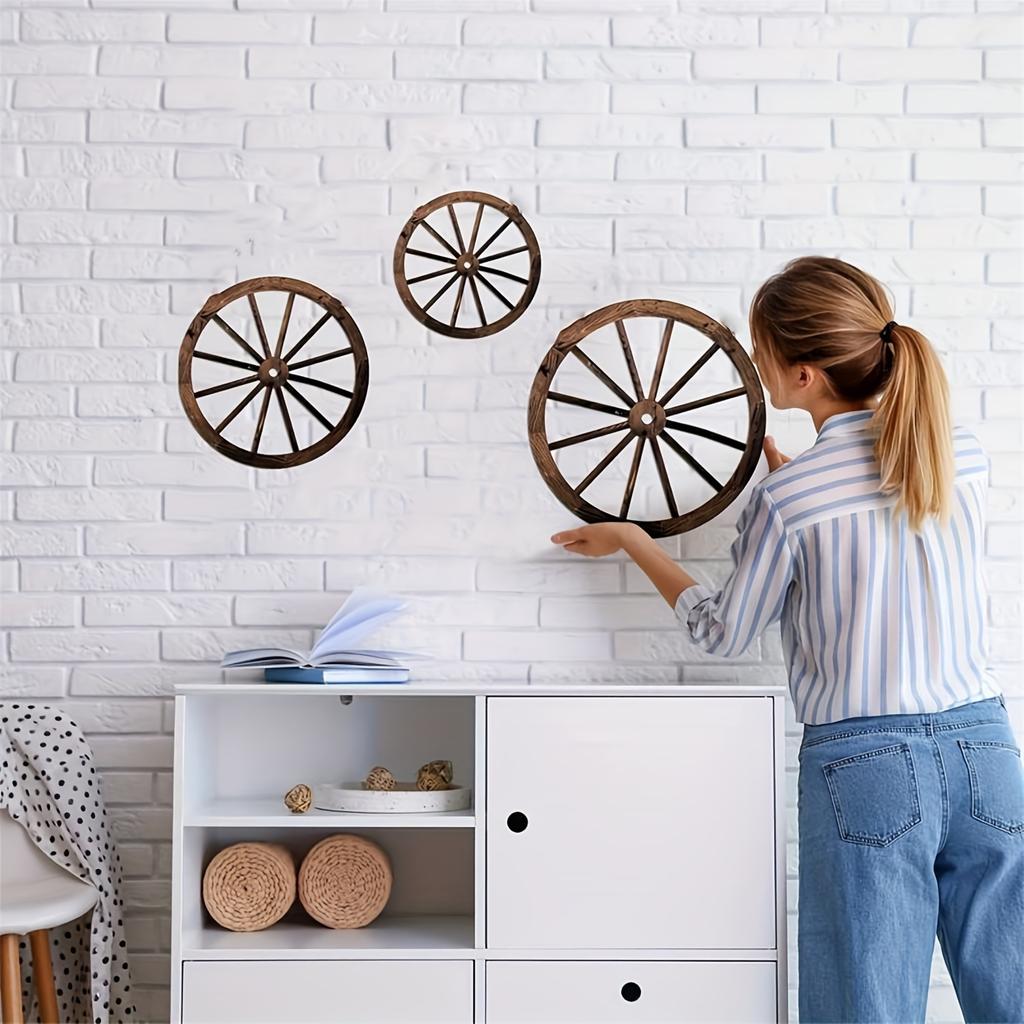 3pcs Boho Style Hanging Wooden Wagon Wheel Wall Art, Manufactured Wood Fairy Tale Themed Decor, Versatile Ornamental Pendants