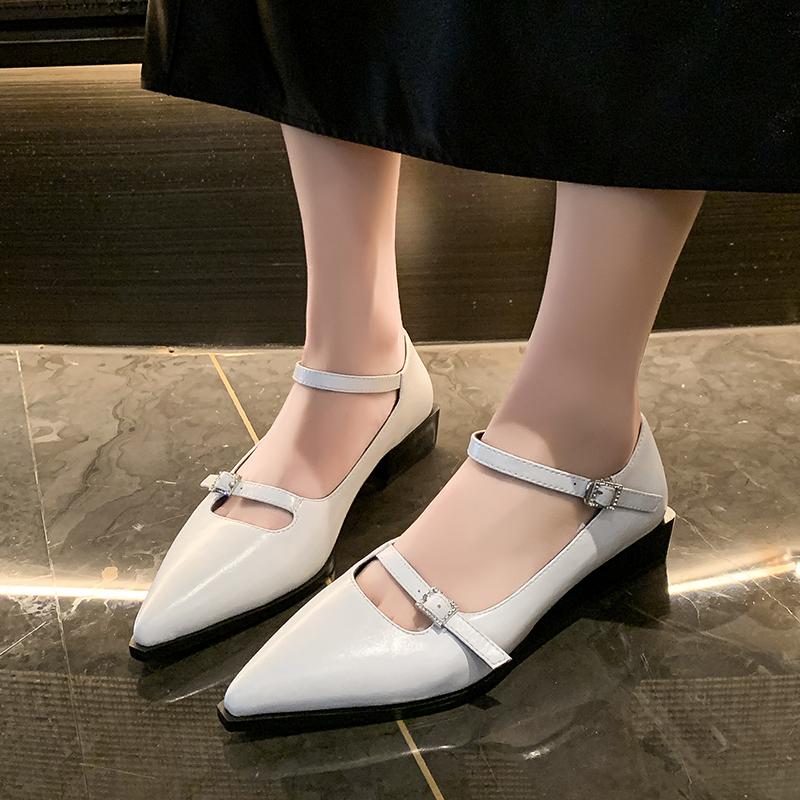 Мода 2024 Весна Осень Женская Обувь Лакированная Кожа Низкий Каблук Туфли Кроссовки Квадратный Носок Мелкая Пряжка Для Женщин