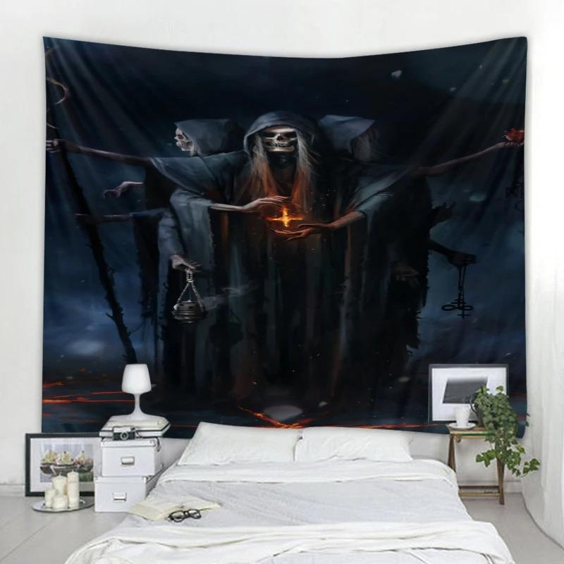 Halloween Decorative Tapestry Skull Death Wall Art Decorative Background Cloth Home Living Room Room Decoration