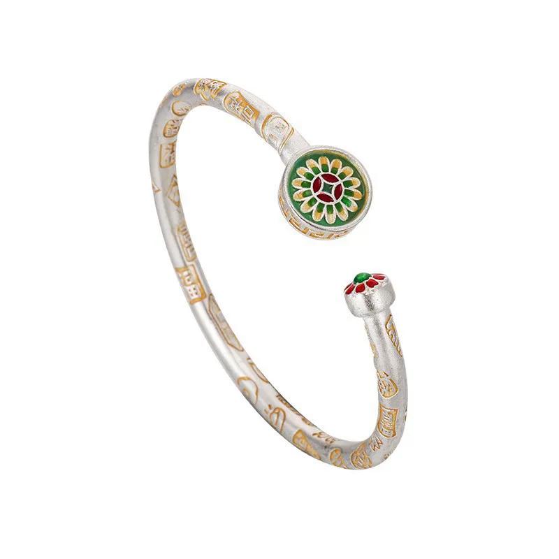 New product new bracelet enamel color sunflower auspicious bracelet women's new Chinese light luxury open bracelet