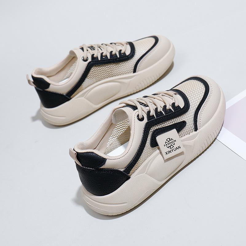 Женские повседневные кроссовки на массивной платформе, нескользящая прогулочная обувь, летние кроссовки с низким верхом, дышащие легкие сетчатые кроссовки на шнуровке для женщин