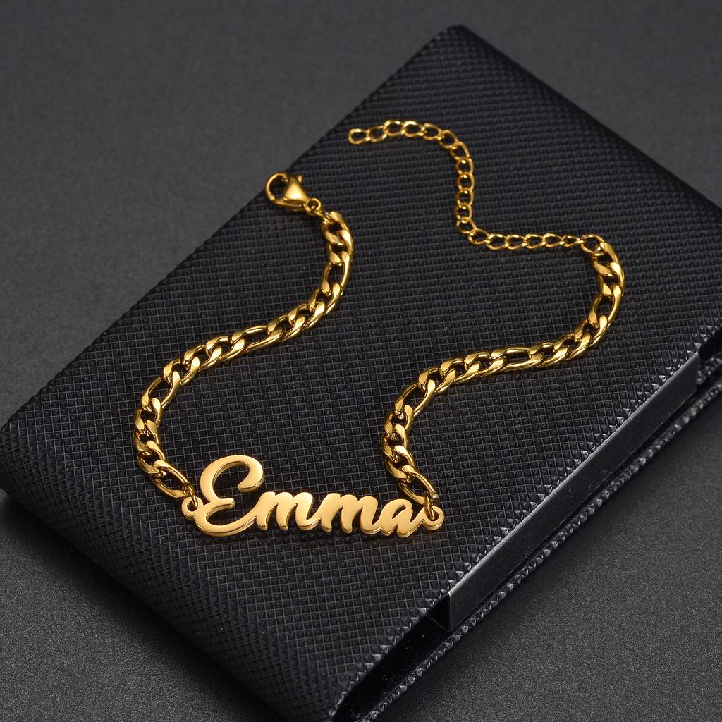 Atoztide Personalized Custom Name Necklace Bracelet Jewelry Set Figaro Chain Pendant Stainless Steel For Women Birthday Gift