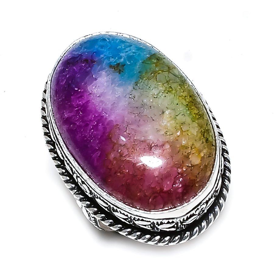 Rainbow Solar Quartz Gemstone Handmade 925 Sterling Silver Gift Ring Size 7 C3J82