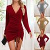 Женские модные сексуальные платья с длинным рукавом и V-образным вырезом, обтягивающие блестящие платья для вечеринок и банкетов