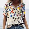 Women's T-shirts Fashion Tops V-neck Colorful Butterfly T Shirt Female Short Flowers 3 Print Casual  T-Shirts
