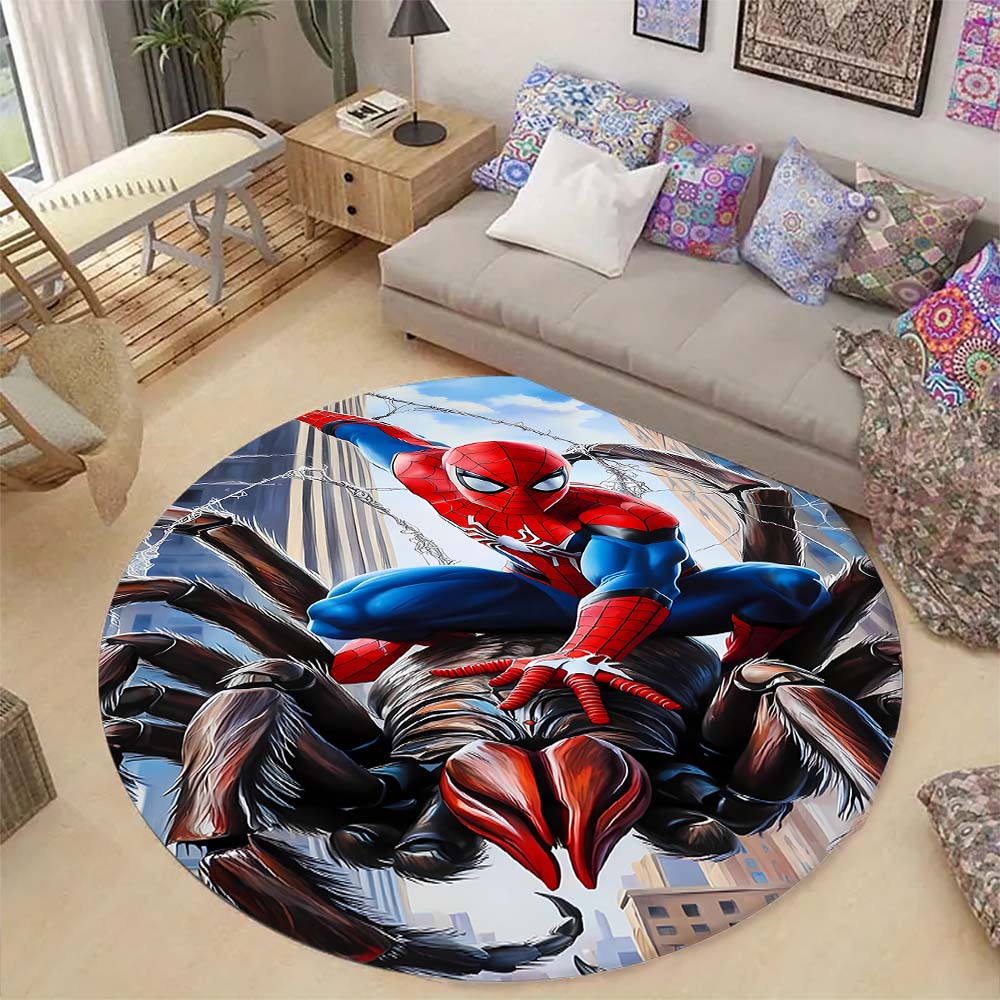 Cool Spider-Man cartoon print round carpet, bedroom, living room and office rotating chair carpet, home decoration