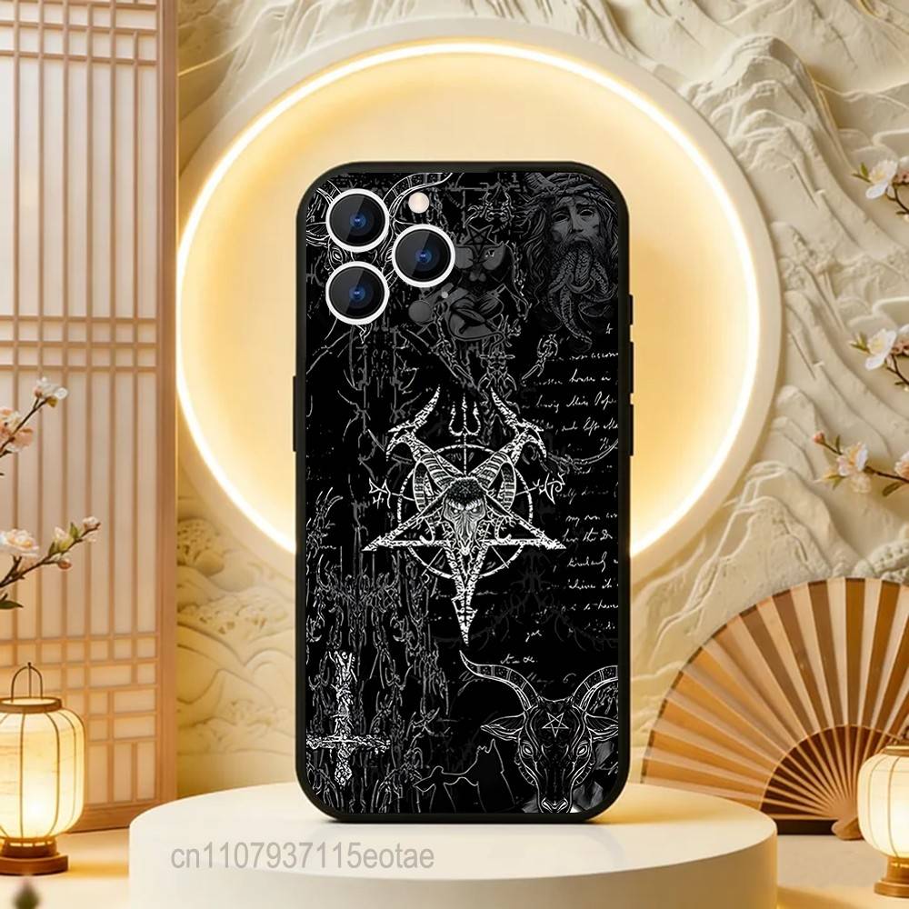 Пентаграмма 666 Демонический Сатанинский Чехол Для Телефона Для iPhone  17,16,15,14,13,12,11,Pro,Max,Plus,E,Air,Mini Черный Ударопрочный Funda Чехол