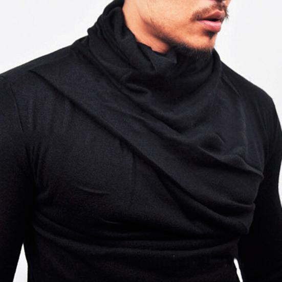 Spring Autumn Men Top Neck Protection High Collar Slim Fit Stretchy Pleated Long Sleeves Pullover