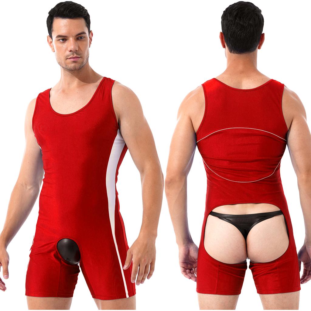 Мужское нижнее белье с бандажами, цельный трико с открытой спиной, без рукавов, шорты для борьбы с высоким вырезом