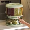 6-Grid Rotating Grain Dispenser Bulk Cereals Rice Barrels Separated Jars Sealed Insectproof Rice Tank Container Kitchen Storage