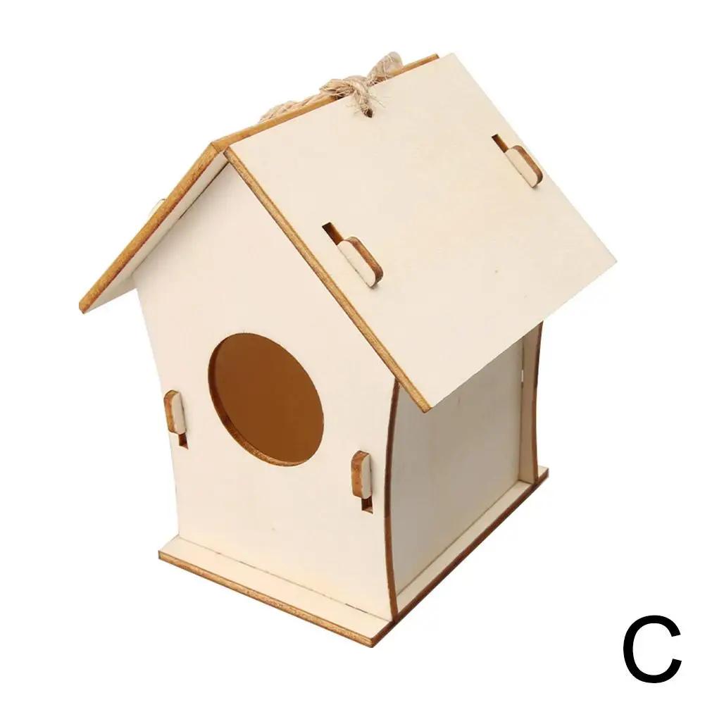 Bird Wood House with Lanyard Outdoor Unfinished DIY Accessory Pet Supplies Hanging Birdhouse for Outside Balcony H6A5