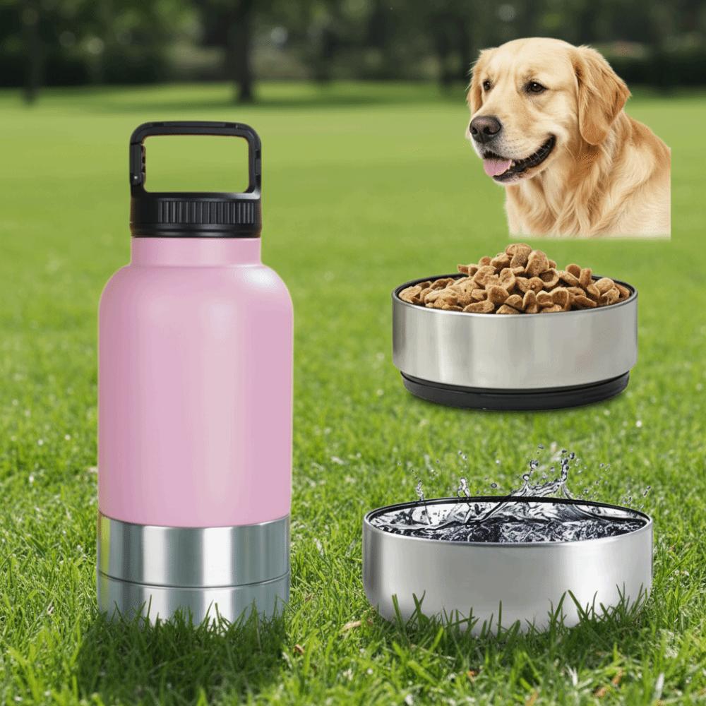 3 in 1 Stainless Steel Pet Water Bottle 32Oz Multi-layered Dog Drinking Bottle Large Capacity Detachable Pet Food Bottle