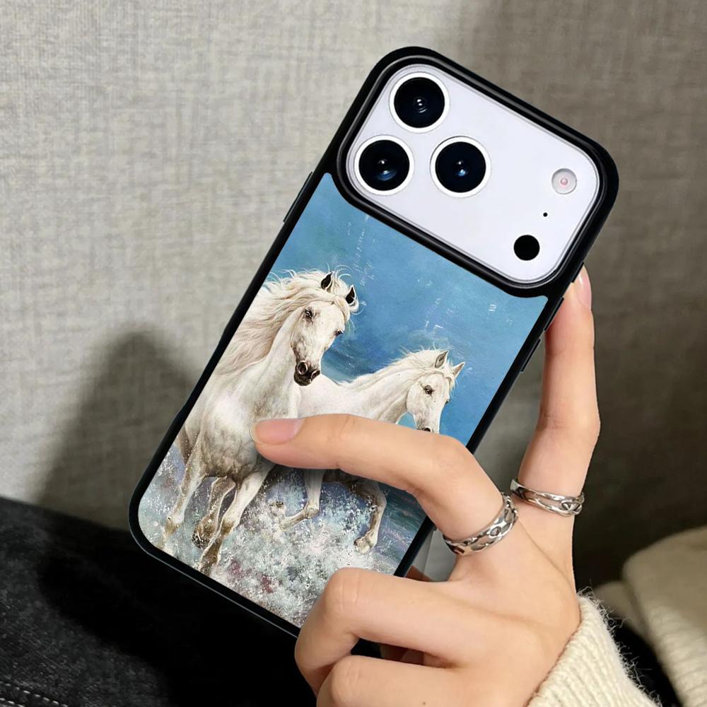 Чехол Case для iPhone 17 Air 16 Pro Max 15 Plus 11 13 Mini 14 12 Задняя крышка телефона Акварельная лошадь Масляная живопись