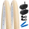 YunSCM Комплект из 2 штук, шины 24x1 3/8, велосипедные шины 24x1 3/8 + камеры 24x1 3/8 с американскими вентилями 32 мм + ободная лента + монтажная лопатка, Y-235 (бежевый)