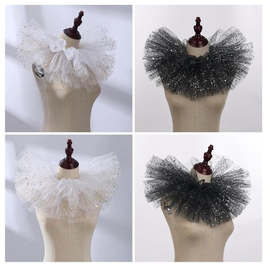 Victorian Retro Mesh Neck Ruff Collar Glitter Layered Ruffle Fake