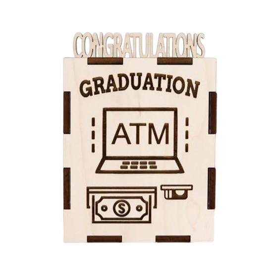 Подарочная коробка для денег на выпускной, деревянный дизайн банкомата, держатель для поздравительных открыток, держатель для денег, кассовый ящик для подарков на выпускной