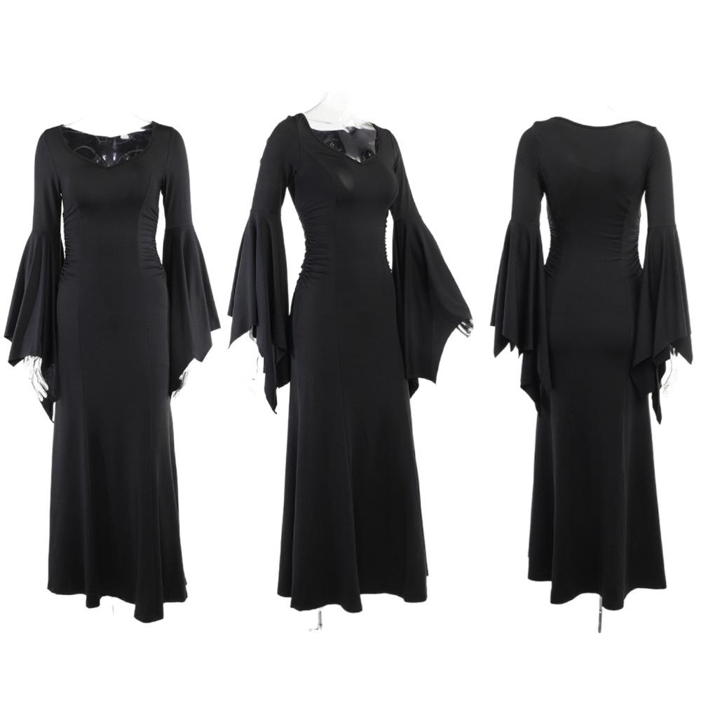 Black Batwing Sleeve Dress Patchwork Grunge Robe Bodycon Vintage Halloween Maxi Dress  Costume