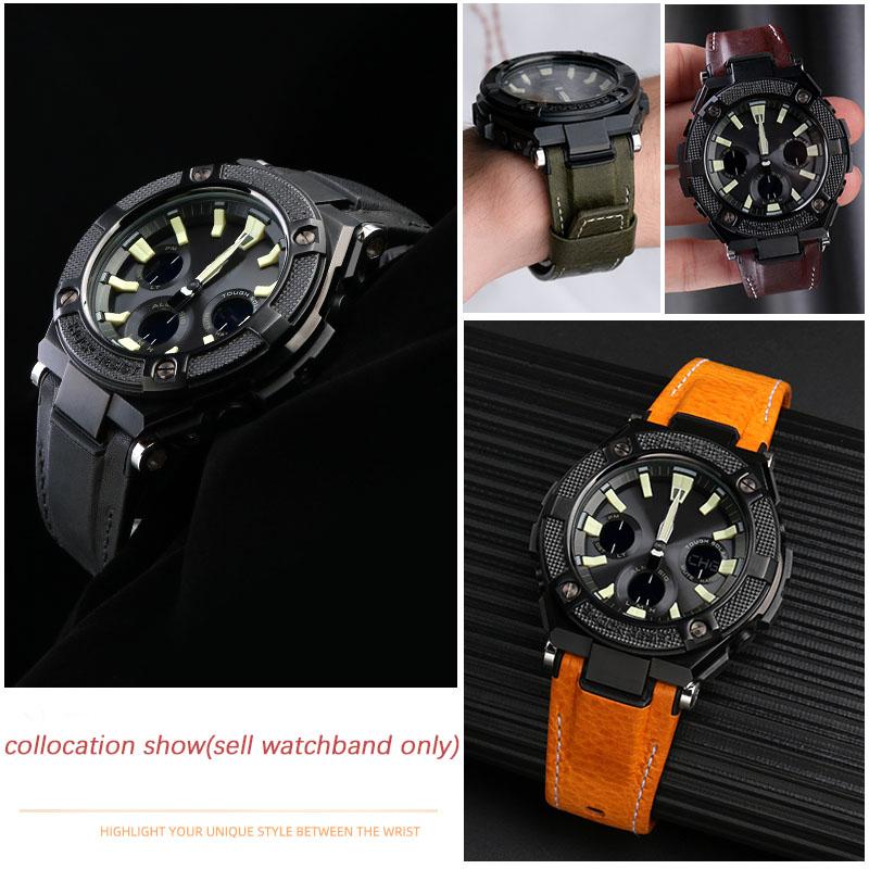 Оригинальный кожаный ремешок для часов Casio G-SHOCK GST-210/W120L/S130L/S310 GST-B100 W300/400G С вырезами Мужской ремешок 26 мм Аксессуары