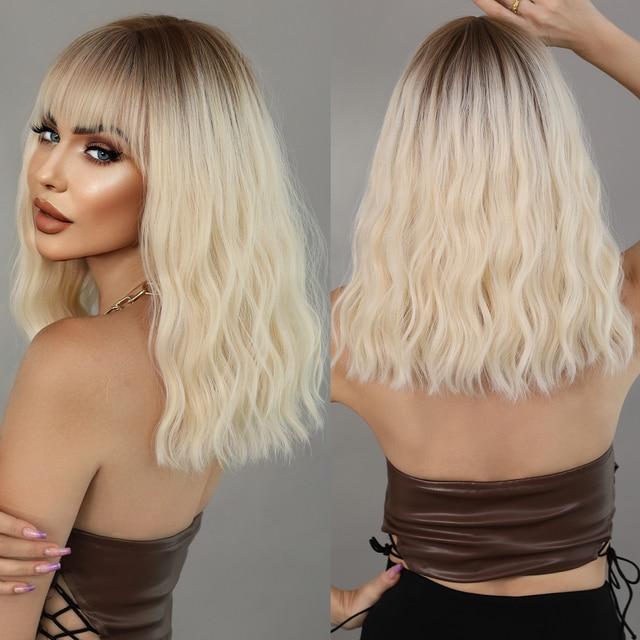 Выделите прямой парик боб для женщин, повседневный парик для косплея, синтетические черно-белые волосы, парики с челкой, термостойкие