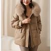 JIANHU Mid-Aged Women's Stylish Faux Leather Down Jacket with Large Fur Collar