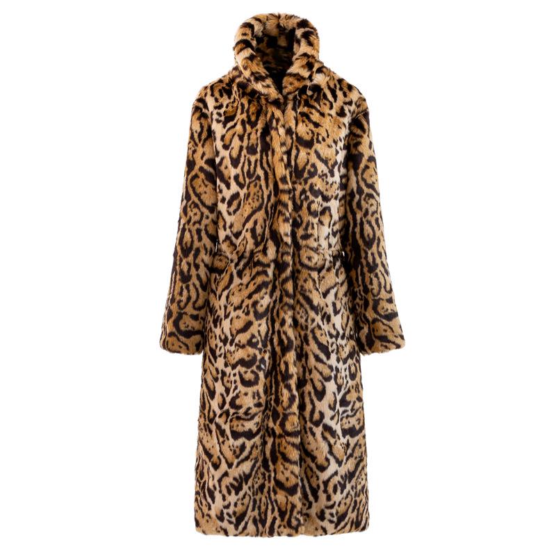 QQs Women Leopard Faux Fur Coats Winter Warm Thick Hooded Jacket Mid-length Imitation Fox Fur Coat Young Coat Winter Women's Retro Fashion