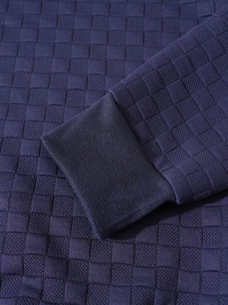 Европейский и американский мужской стеганый вязаный пуловер: Повседневная худи на молнии с воротником-стойкой, вафельной клеткой и жаккардовым узором