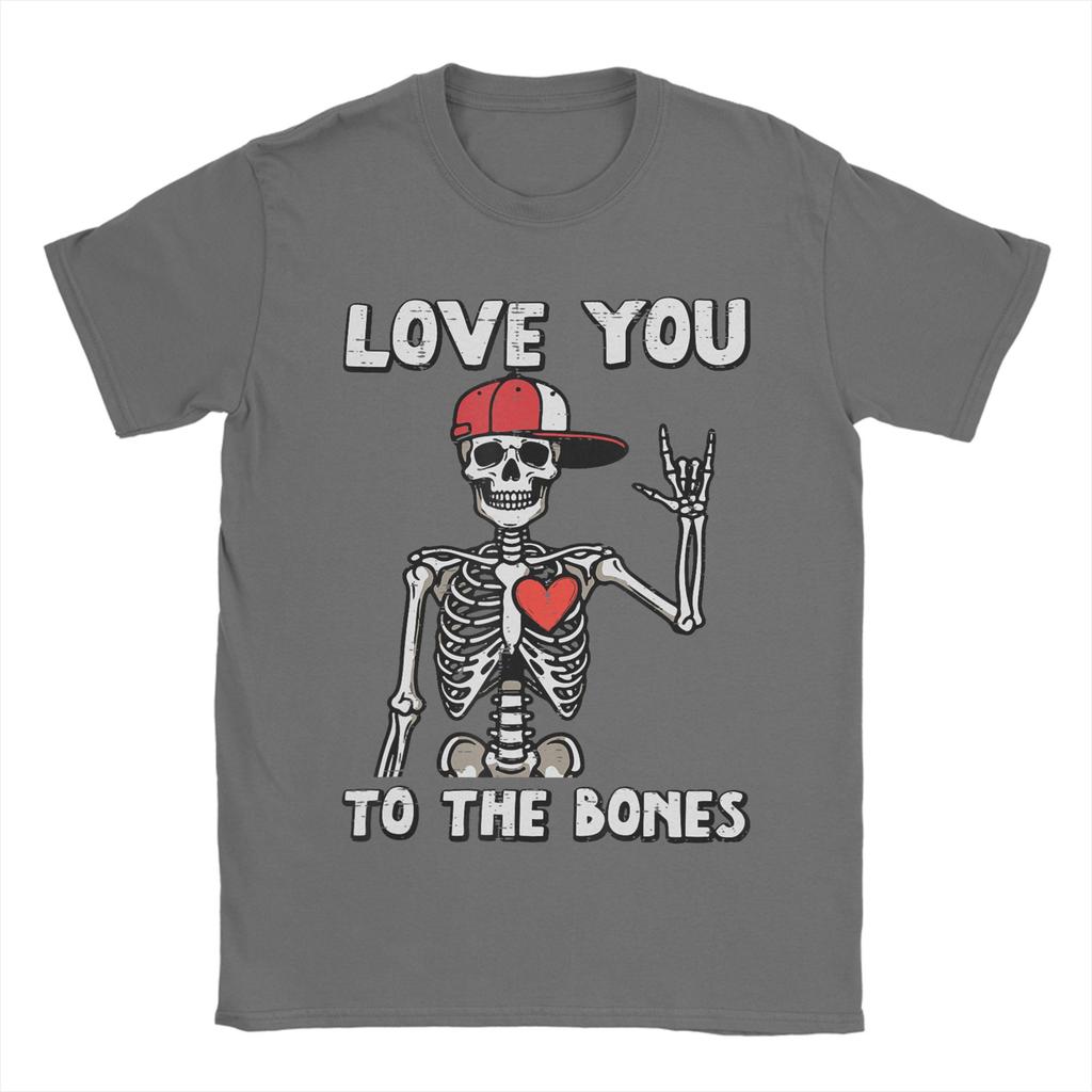 Unisex Valentines Day Skeleton Love You Rocker T Shirts 100 Cotton Clothing Cool Short Sleeve Crewneck Printed TShirt