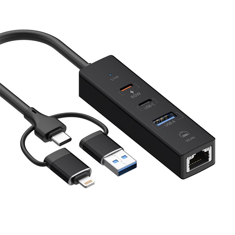 USB-концентратор с сетевой картой 100 Мбит/с - Без драйверов, Три в одном, Многофункциональный расширитель для ноутбука