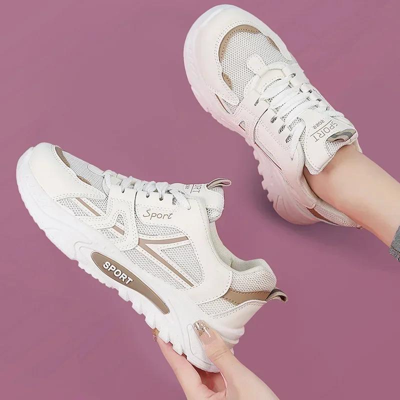 Fashion Women's Fashion Lace-up Casual Sneakers Lightweight Soft Sole Running Shoes for Women Thick Soled Mesh Breathable Sports Shoes