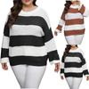Women Knitwear Clashing Stripes Intercolor Pullover Round Neck Loose Sweater
