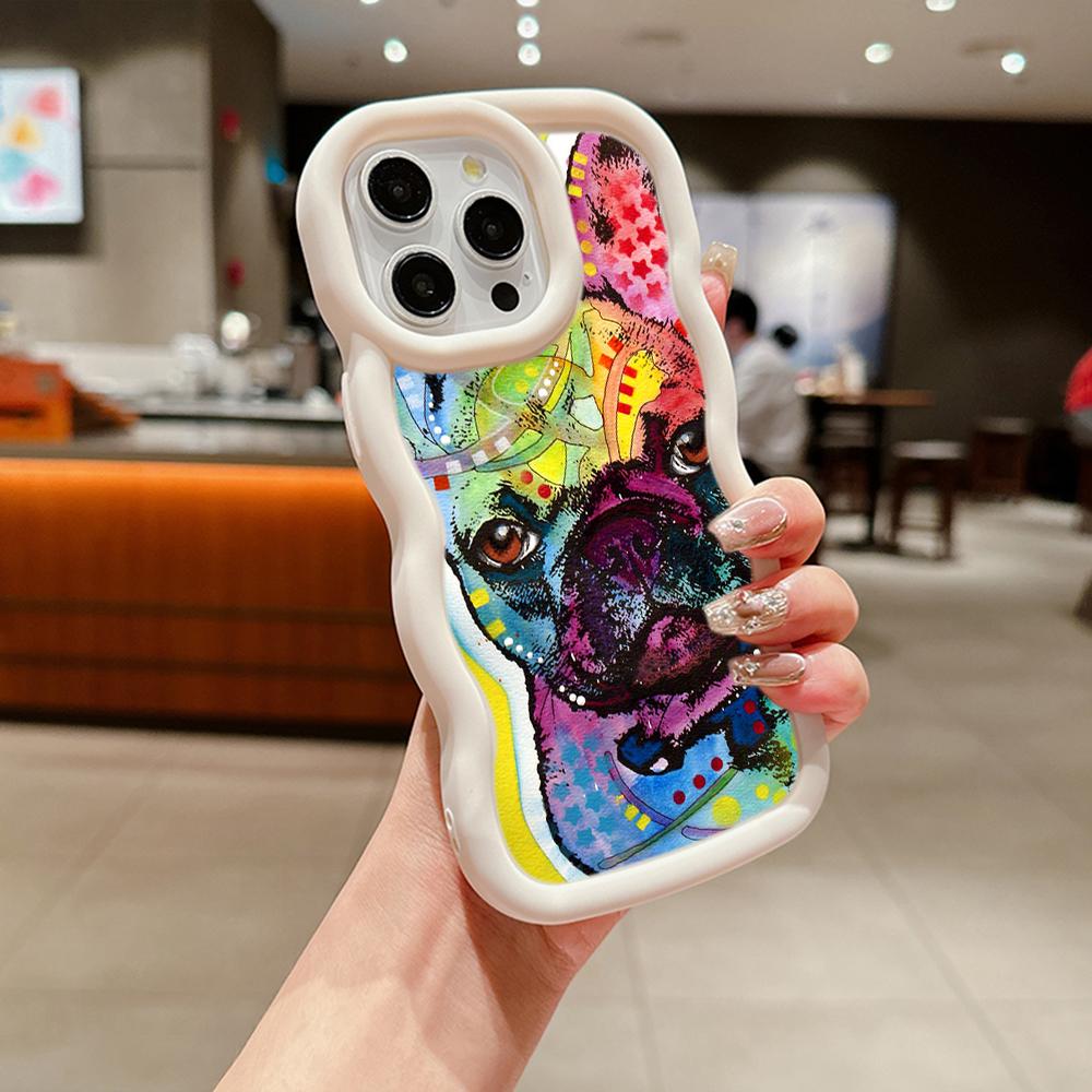 Мягкий чехол для телефона Macaron Big Wave для iPhone 11 12 13 14 15 Samsung A13 A14 A15 A24 A53 A54 A55 Xiaomi Redmi Note 13 12C, чехол A44, французский бульдог, собака