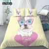 Cartoon Pug King Queen Double Full Duvet Cover Lovely Puppy Bedding Set Pet Animal Quilt Cover Yellow Polyester Comforter Cover