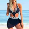 Women's Beautiful Back Swimsuit with Black Leopard Print Printed Bikini Short Tank Top Swimsuit