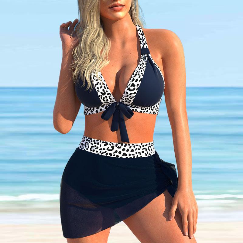 Женский купальник с красивой спиной и черным бикини с леопардовым принтом, короткий купальник-майка