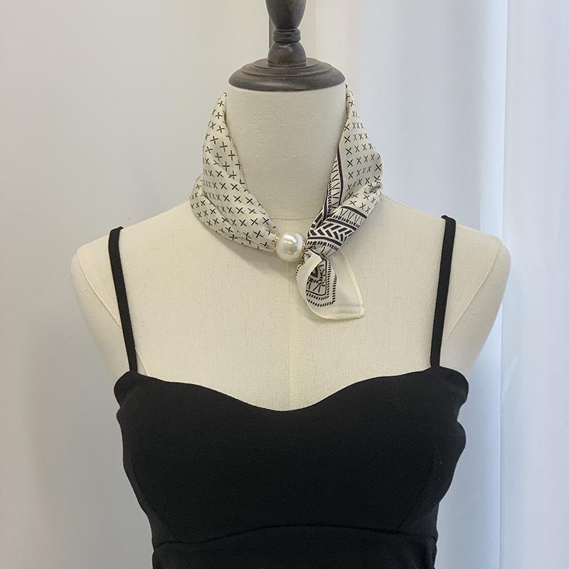 Шелковый шарф новое жемчужное ожерелье весенне-летний тонкий магнитная застежка ленивый шелковый шарф женский шарф-подвеска цепочка на ключицу