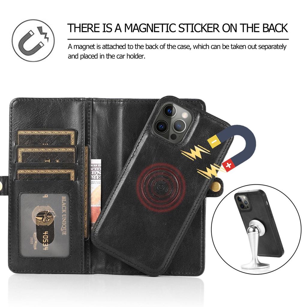 Detachable Multi Card Flip Magnetic Wallet Leather Case for iPhone 15 14 13 12 Pro Max Xs Max XR 8 7Plu Samsung S23 S22 S21 Ultra Plus A14 A13 A52 A53