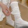 White Calf Socks for Women, Spring and Summer Ballet-style Bow Mid-calf with Mary Jane Stockings