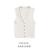 Kaslead New Arrival Women's Clothing Fashion Style Fashionable Golden Decorated Row Button Plain Stitch Vest Top 3471019