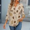 3/4 Sleeve Tops For Women T-Shirt Casual Flared Sleeves Print Tunic V Neck Pullover Blouse