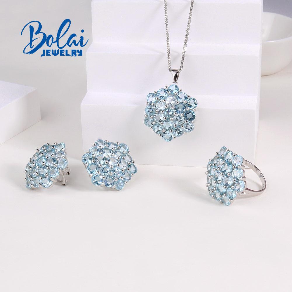 925 Sterling Silver Big Jewelry Set Natural Sky Blue Topaz Gemstone Earrings Rings Pendants for Women Mom Wife Nice Gift