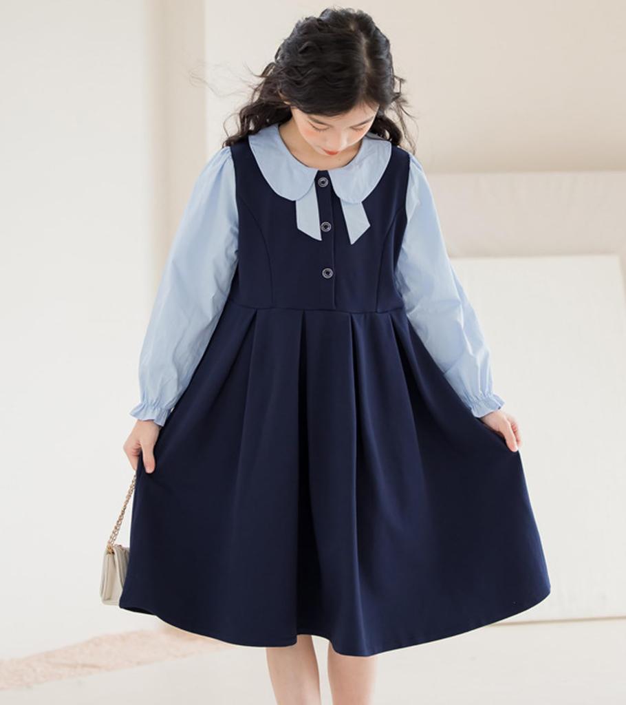 Платье для многослойного круглого длинного размера на каждый день, для школы, для церемоний поступления, YY-Natuhi Girls, Стиль, Футболка, Воротник, Рукава, 120-170см, Повседневный, Формальный,