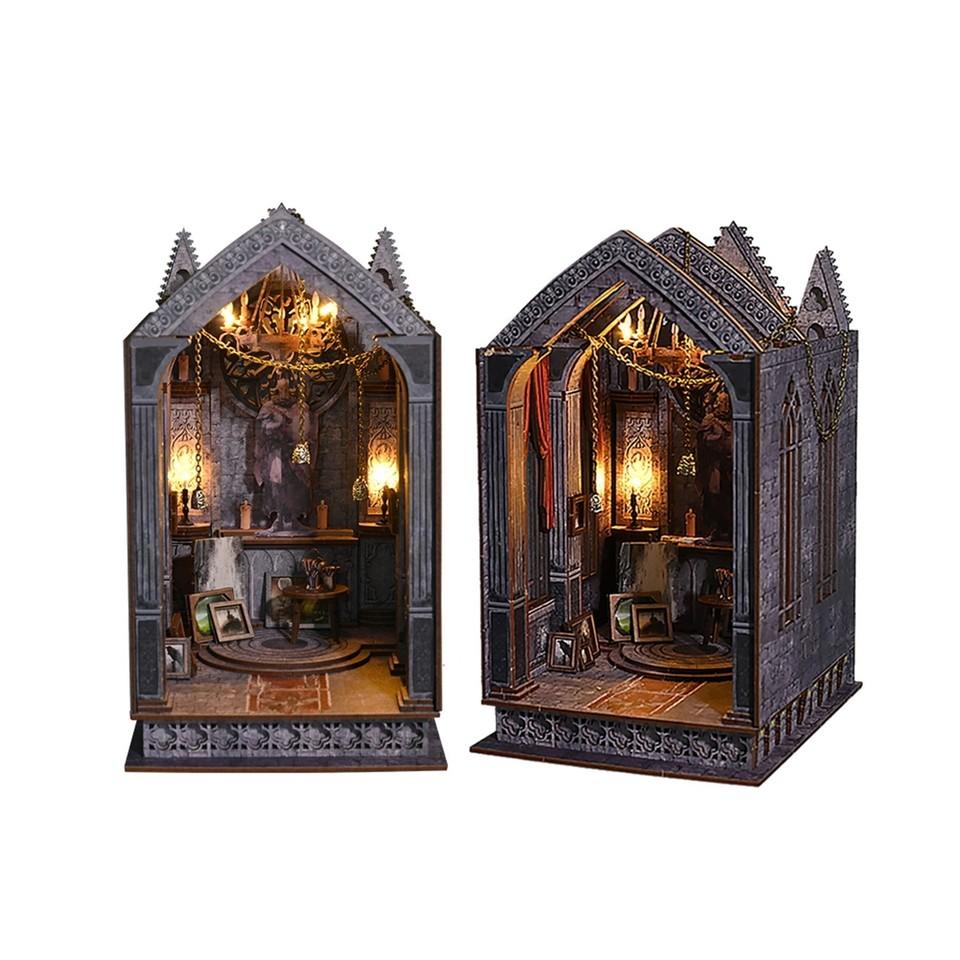 Набор для создания диорамы для книжной полки своими руками, 3D деревянный пазл, декор для книжной полки, миниатюрный домик со светодиодной подсветкой