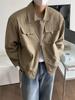 Men's Oversized Khaki Baseball Jacket - High-End CleanFit Workwear Pilot Style
